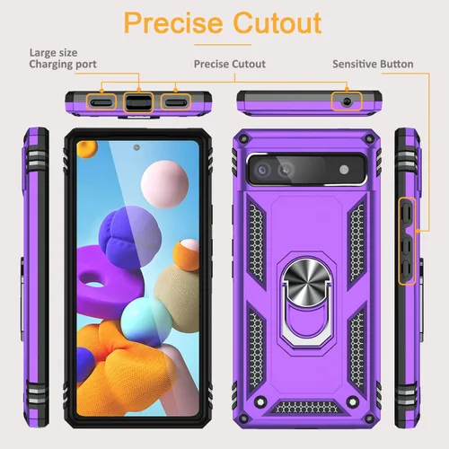 Miniatura 7 de Funda para Google Pixel 6a con protector de pantalla de vidrio templado [2 unidades], funda protectora de grado militar a prueba de golpes con Negro