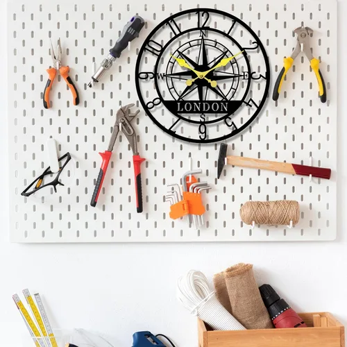 Miniatura 2 de Reloj de pared con brújula de metal personalizado con números romanos vintage, reloj de pared para inauguración de la casa, regalos de boda, regalo