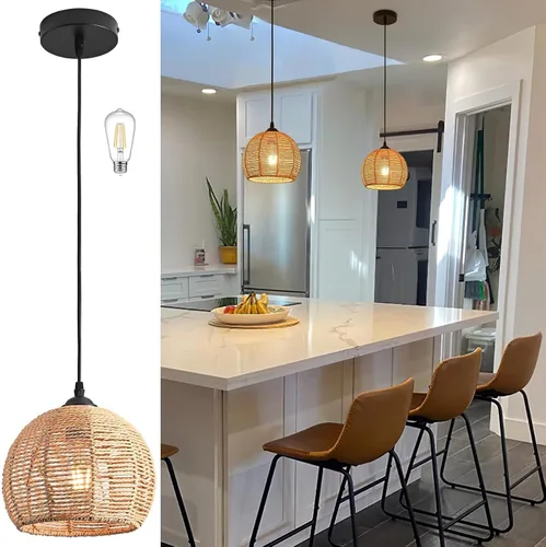 Mini lámpara colgante tejida con cuerda de cáñamo, accesorio de luz tejido, lámpara de araña bohemia, accesorio de lámpara, lámpara colgante de 8.7