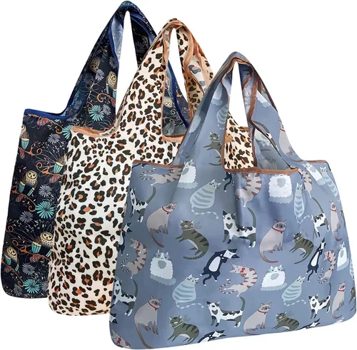 Miniatura 28 de alldyrew - Bolsa plegable para compras, reutilizable de nailon grande, 3 unidades Deliciosos alimentos