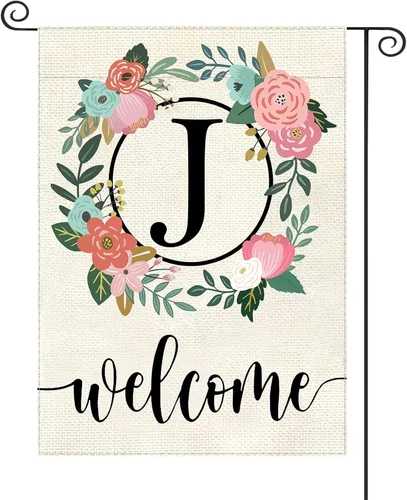 Miniatura 30 de Bandera de jardín con letra monograma, floral, 12 x 18 pulgadas, doble cara para exterior, pequeña de arpillera, familia, apellido, bandera inicial