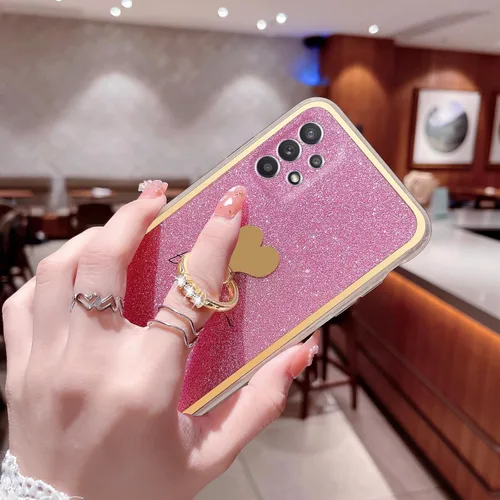 Miniatura 4 de Para Samsung Galaxy A52 5G Caso Lindas Niñas Mujeres Shell De Brillo De Lujo Con Anillo De Corazón Kickstand Cubierta Protectora A Prueba De Golpes