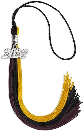 Miniatura 128 de Endea Graduation Borla de triple color con gota de fecha plateada (negro/dorado/granate, 2020)