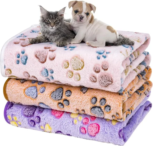 Miniatura 27 de Dono 1 paquete de 3 mantas para perros, manta de forro polar suave y esponjosa para mascotas, tapete cálido para dormir, diseño de huellas