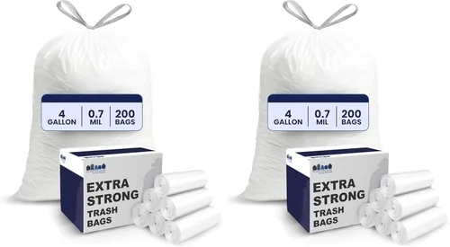 Miniatura 9 de Plasticplace Bolsas de basura de 4 galones con cordón blancas, 200 unidades (Paquete de 1) – Forros de basura a prueba de fugas de 0.7 mil