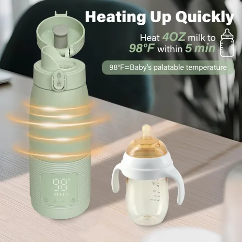 Miniatura 3 de Calentador de botellas portátil para viajes, calefacción de 5 minutos para leche materna, fórmula y agua, gran capacidad de 12 onzas, batería
