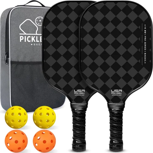 Miniatura 11 de BAGAIL Palas de pickleball aprobadas por USAPA, juego de pickleball de superficie de fibra de vidrio, raquetas ligeras con 4 bolas, 1 bolsa, Negro