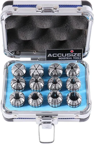 Accusize Industrial Tools Juego de 12 pinzas Er-20, tamaño de 1/16 pulgadas hasta 1/2 pulgadas en caja de aluminio fuerte ajustada, 0223-0799