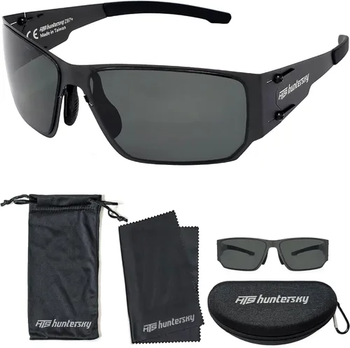Miniatura 8 de HTS HUNTERSKY M02 0.6 delgado japonés 301 acero inoxidable ligero MILSPEC 0.098 in espesor impacto polarizado anti niebla gafas Negro mate/Humo