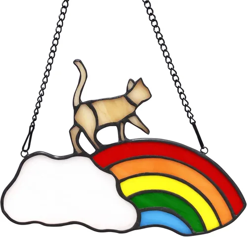 Miniatura 8 de Decoración de gato atigrado gris en luna azul para colgar en la ventana, regalo conmemorativo para los amantes de los gatos, adorno para mascotas