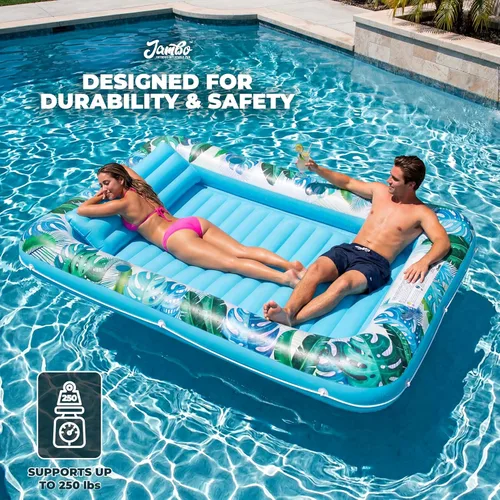 Miniatura 8 de JAMBO Flotador inflable para tumbona de piscina, 70 x 47 pulgadas, flotador de piscina con almohada, balsa de salón de agua, flotador de piscina