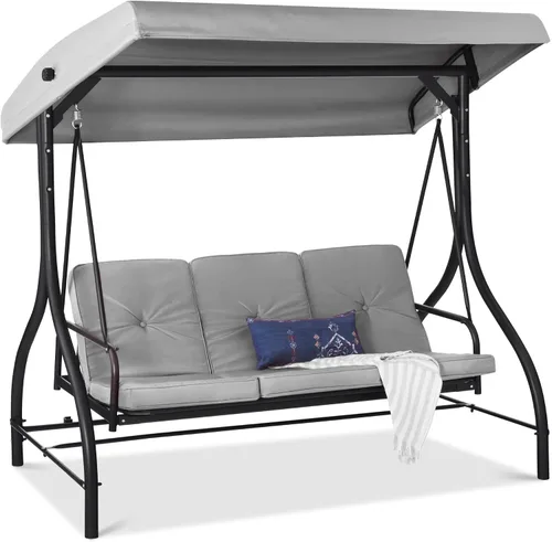 Miniatura 12 de Best Choice Products Columpio Deslizante con Toldo Convertible Grande de 3 Asientos para Exteriores, Hamaca de Patio, Silla de Descanso para Porche