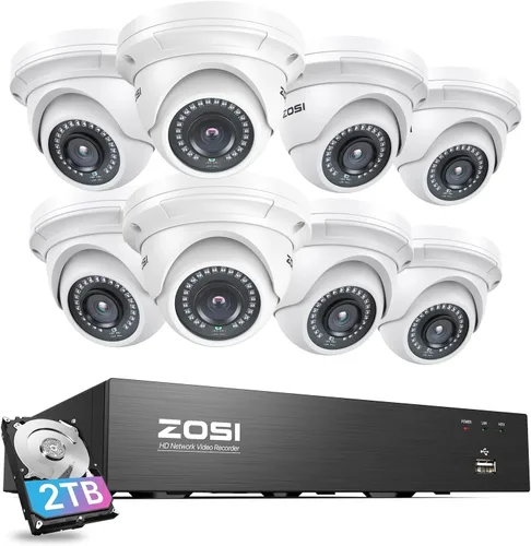 Miniatura 10 de ZOSI Sistema de cámara de seguridad PoE de 16 canales 4K, H.265+ 16 canales NVR de 8MP con disco duro de 4 TB, 8 cámaras domo IP PoE con cable
