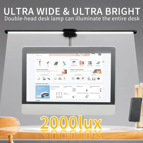 Miniatura 2 de Lámpara de escritorio LED con dos cabezales, lámpara de escritorio con abrazadera, 12W, 2000 LMS, CRI>90, 5 modos de color (2700K-6500K), varios