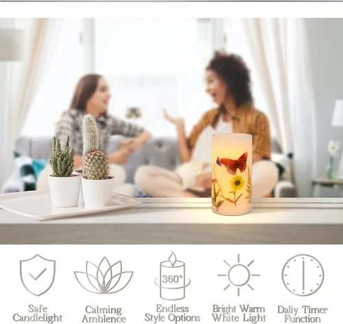 Miniatura 2 de Vela LED sin llama de 3.25 pulgadas de diámetro x 6 pulgadas de alto, vela parpadeante de mariposa de cera real, funciona con pilas con función