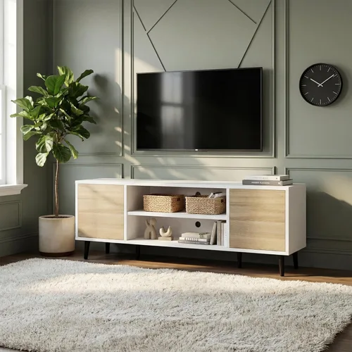 Miniatura 8 de YESHOMY Soporte de TV moderno Mid-Century para televisores de 43 a 55 pulgadas, centro de entretenimiento de 50 pulgadas con almacenamiento, consola