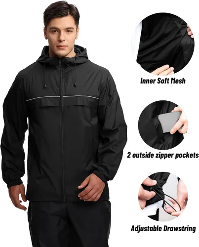 Miniatura 5 de SWISSWELL Chaqueta impermeable rompevientos para hombre, ligera, plegable, con capucha, para golf, senderismo, viajes