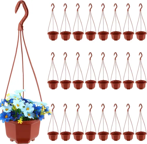 Miniatura 8 de Roshtia 24 piezas de maceta colgante de plástico con gancho, macetas de flores, cestas, soporte de maceta de vivero colgante para plantas de jardín