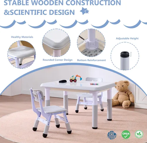Miniatura 5 de Set de mesa y sillas para niños GTOLV (2 sillas), juego de mesa y sillas ajustables en altura para niños de 3 a 8 años con escritorio para grafiti