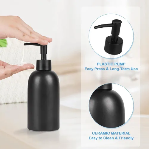Miniatura 2 de Natheeph Dispensador de jabón de cerámica de 14 onzas, dispensador de jabón de cerámica, puede llenar líquido para baño/cocina (2 unidades, negro)