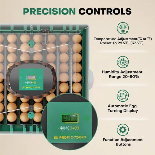 Miniatura 3 de Incubadoras para incubar huevos, incubadora de 72 huevos con girador automático de huevos y control de humedad y temperatura digital, visión clara