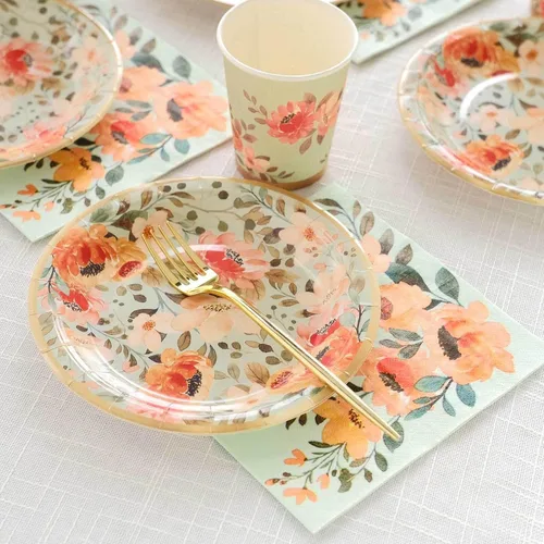Miniatura 14 de Efavormart - Juego de vajilla de papel de goteo de 72 piezas, color oro rosa, platos desechables para cena y postre con tazas a juego para dulces 16