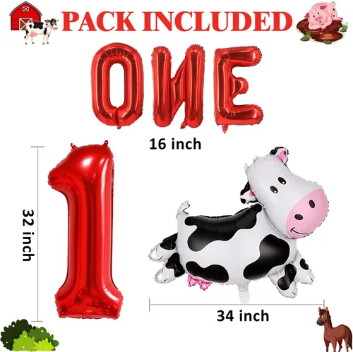 Miniatura 3 de 14 PIEZAS Globos de Animales de Granja Vaca Oveja Pato Gallo Cerdo Burro Globos Suministros de Globos de Corral con Globo de Papel de Aluminio
