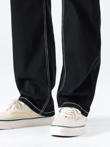 Miniatura 5 de Jeans negros apilados para hombre, jeans rasgados y rasgados, pantalones de mezclilla rectos Harajuku, pantalones de hip hop, ropa de calle
