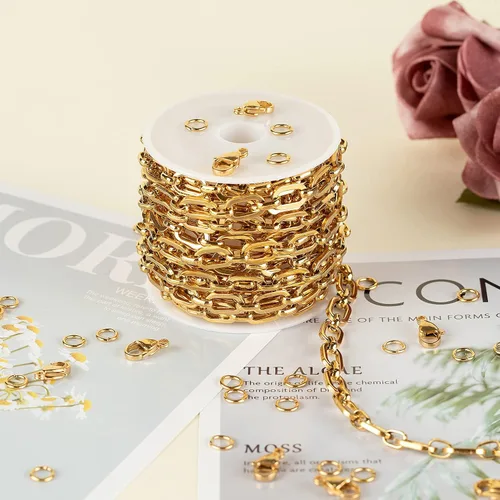 Miniatura 4 de UMAOKANG Cadenas de collar chapadas en oro para hacer joyas, cadena de clip de acero inoxidable 304 a granel con cierres de langosta y anillos Rolo