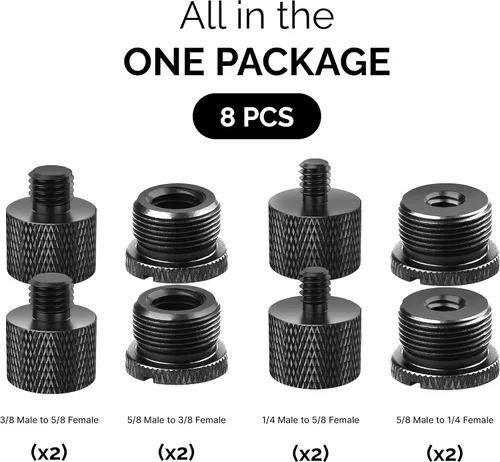 Miniatura 9 de IXTECH Juego de adaptadores de soporte de micrófono, kit de adaptador de soporte de micrófono de metal de 8 piezas, adaptador de rosca de 3/8 a 5/8