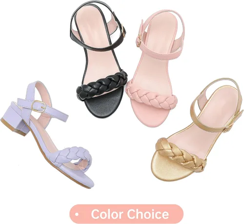 Miniatura 7 de Sandalias para niñas, tacones para niños, puntera abierta, correa al tobillo, zapatos de vestir, flores para boda, fiesta para niños pequeños