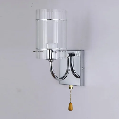 Miniatura 3 de Aplique de pared de vidrio transparente con interruptor de cadena de tracción, lámpara de tocador de baño cromada, cilíndrica, moderna, de mediados