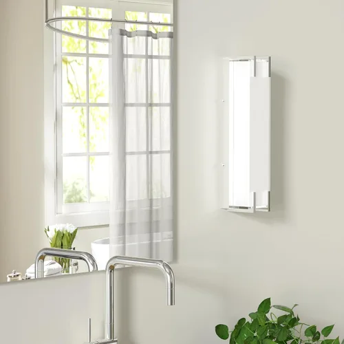 Miniatura 6 de Luz de baño LED sobre espejo de 16" con pantalla de lámpara blanca lechosa 4000K, acabado cromado de luz diurna, barra de baño (cromado)