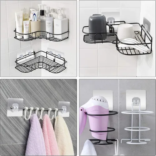 Miniatura 4 de YeeBeny Organizador de ducha de esquina con ganchos adhesivos para cesta de ducha, estante de baño, compatible con KINCMAX, SMARTAKE, JOMARTO