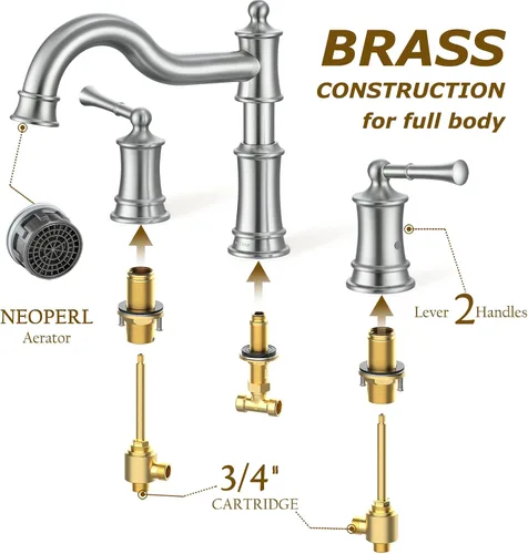 Miniatura 6 de Grifo romano para bañera de montaje en cubierta, grifo de bañera para baño de instalación extendida, boquilla clásica elegante con 3 orificios