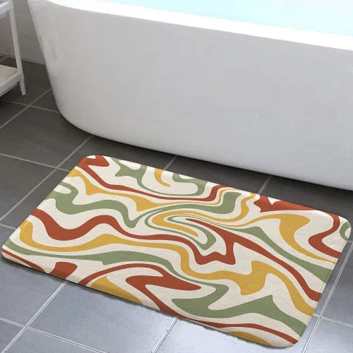 Miniatura 6 de Alfombras de baño estéticas abstractas de los años 70 con diseño de remolino ondulado, bonito tapete de baño rosa y beige, estético, retro