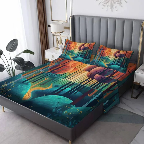 Miniatura 10 de Forest Sheets - Juego de sábanas y fundas de almohada, tamaño individual, diseño de pino, 3 piezas, sábana bajera ajustable de microfibra suave