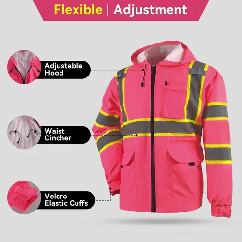 Miniatura 5 de Chaqueta de seguridad de alta visibilidad ANSI/ISEA Chaqueta reflectante estándar con bolsillo y cremallera Rosa