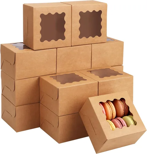 Miniatura 12 de Moretoes 120 cajas blancas para panadería, cajas de galletas de 4 x 4 x 2.5 pulgadas con ventana para pasteles pequeños, golosinas, donas, dulces