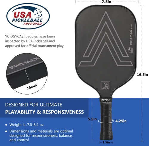 Miniatura 4 de YC DGYCASI Paletas profesionales de pickleball de 0.630 in, aprobada por USAPA 2025 T700 remo de fibra de carbono (CFS), núcleo de panal ligero