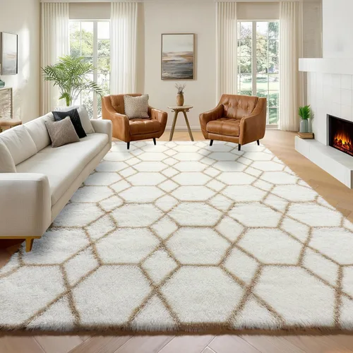 Miniatura 42 de ONASAR Alfombras de área para sala de estar y dormitorio, alfombra esponjosa lavable de 5x8 pies gris y blanca, alfombra de piso suave, afelpada