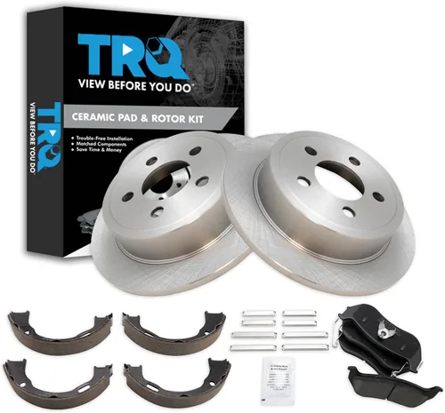 Miniatura 111 de TRQ Kit de pastillas de freno y rotor Posi trasero premium con zapatas de estacionamiento para camión GM SUV