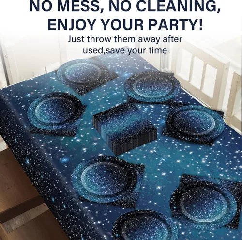Miniatura 6 de Galaxy Party Supplies sirve 24 platos de papel para fiesta de noche estrellada, servilletas, temática espacial, juego de vajilla para niños, fiesta