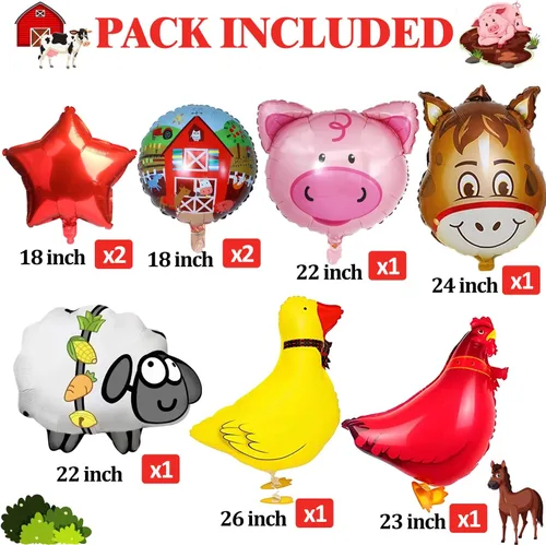 Miniatura 2 de 14 PIEZAS Globos de Animales de Granja Vaca Oveja Pato Gallo Cerdo Burro Globos Suministros de Globos de Corral con Globo de Papel de Aluminio