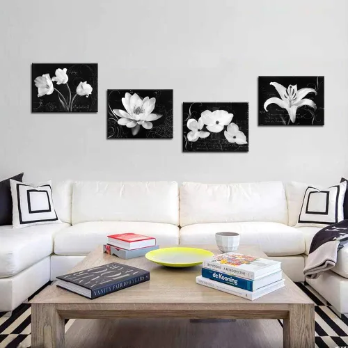 Miniatura 2 de Biuteawal - Impresiones en lienzo de flores, arte de magnolia lirio, pintura floral en blanco y negro, impresiones en lienzo para decoración