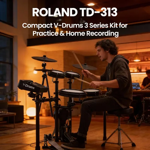 Miniatura 5 de Roland TD313 V-Drums Kit de batería electrónica Bundle con trono de batería, cable de audio, baquetas, bolsa para baquetas y paño de pulido