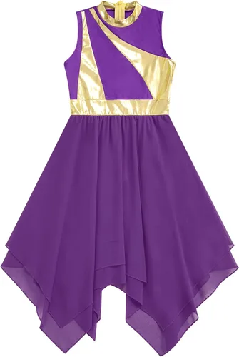 Miniatura 41 de CHICTRY Vestido de baile lírico sin mangas asimétrico para niñas, disfraz de adoración litúrgica contemporánea