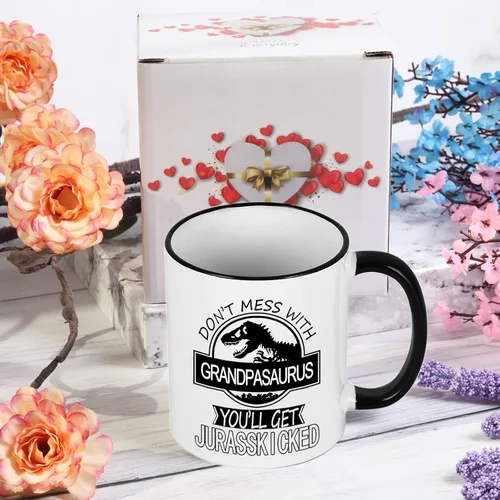 Miniatura 7 de Taza con texto en inglés «Don't Mess With Grandpasaurus You'll Get Jurasskicked», regalos de cumpleaños para el día del padre para el abuelo