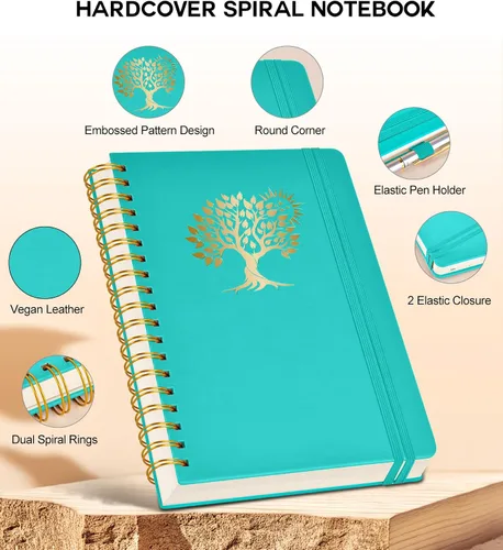 Miniatura 3 de Cuaderno de espiral para mujeres y hombres, 300 páginas rayadas numeradas, con rayas universitarias, cuaderno A5 encuadernado en espiral de tapa Azul