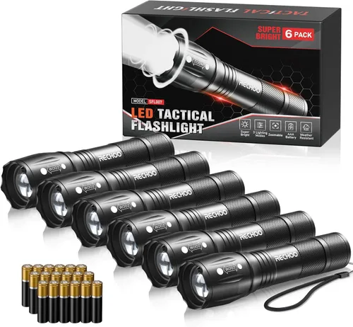 Miniatura 12 de RECHOO Paquete de 4 linternas LED, linternas pequeñas brillantes de alto lúmenes con 3 modos, mini linterna de bolsillo alimentada por batería, foco